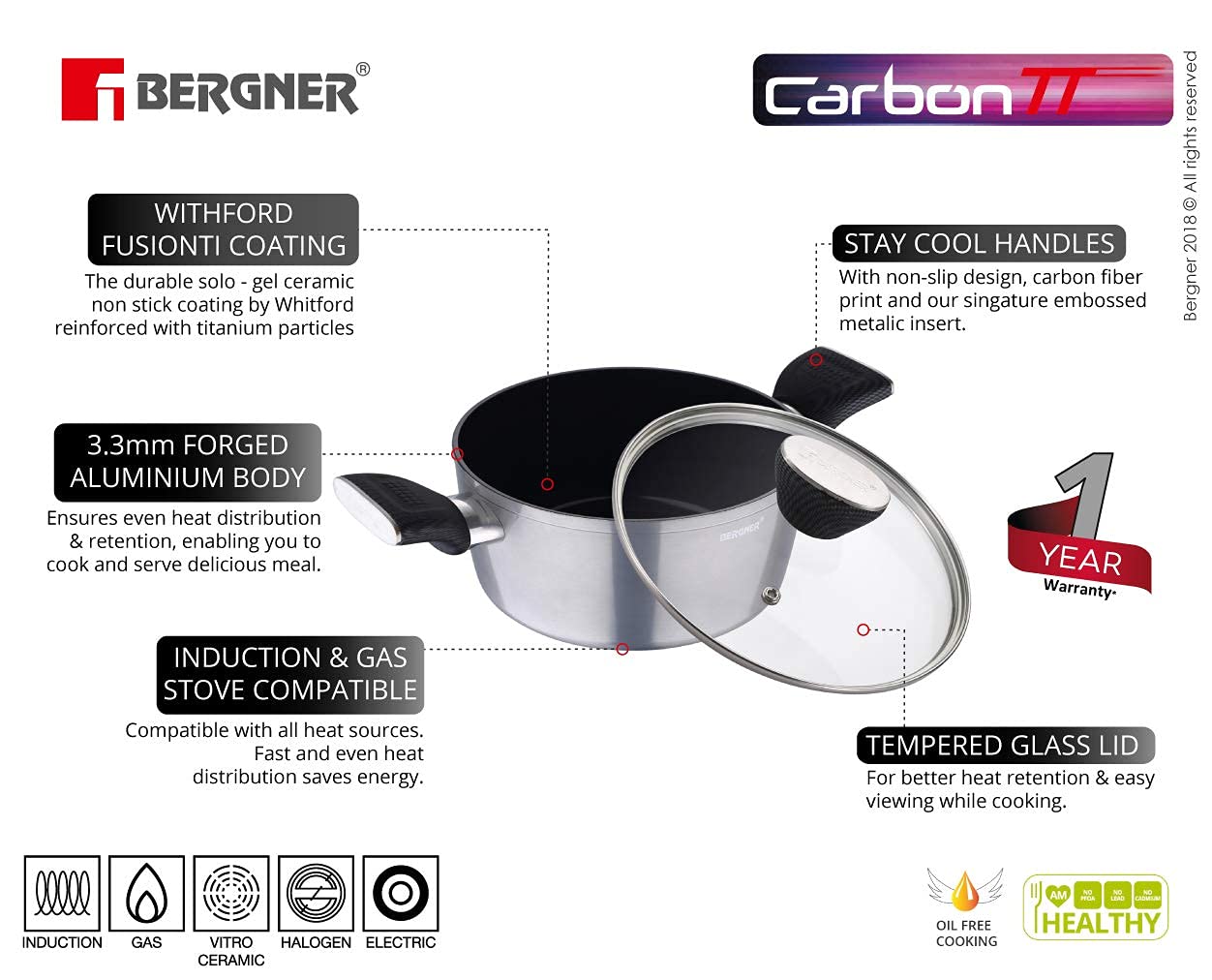 Bergner Carbon TT Casserole – Aluminum - 2.5 Ltr