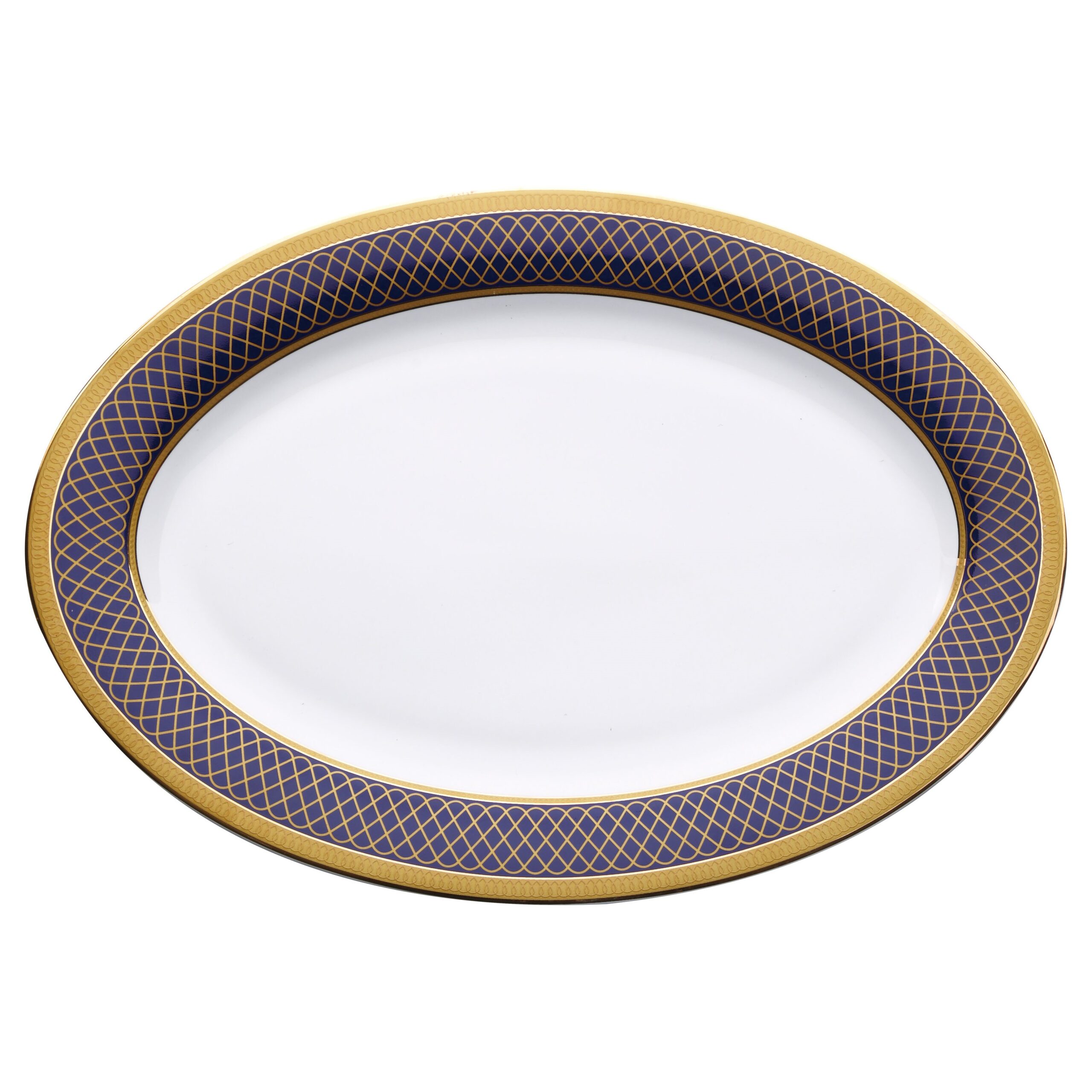 Bergner Vertigo Oval Plate, White & Blue