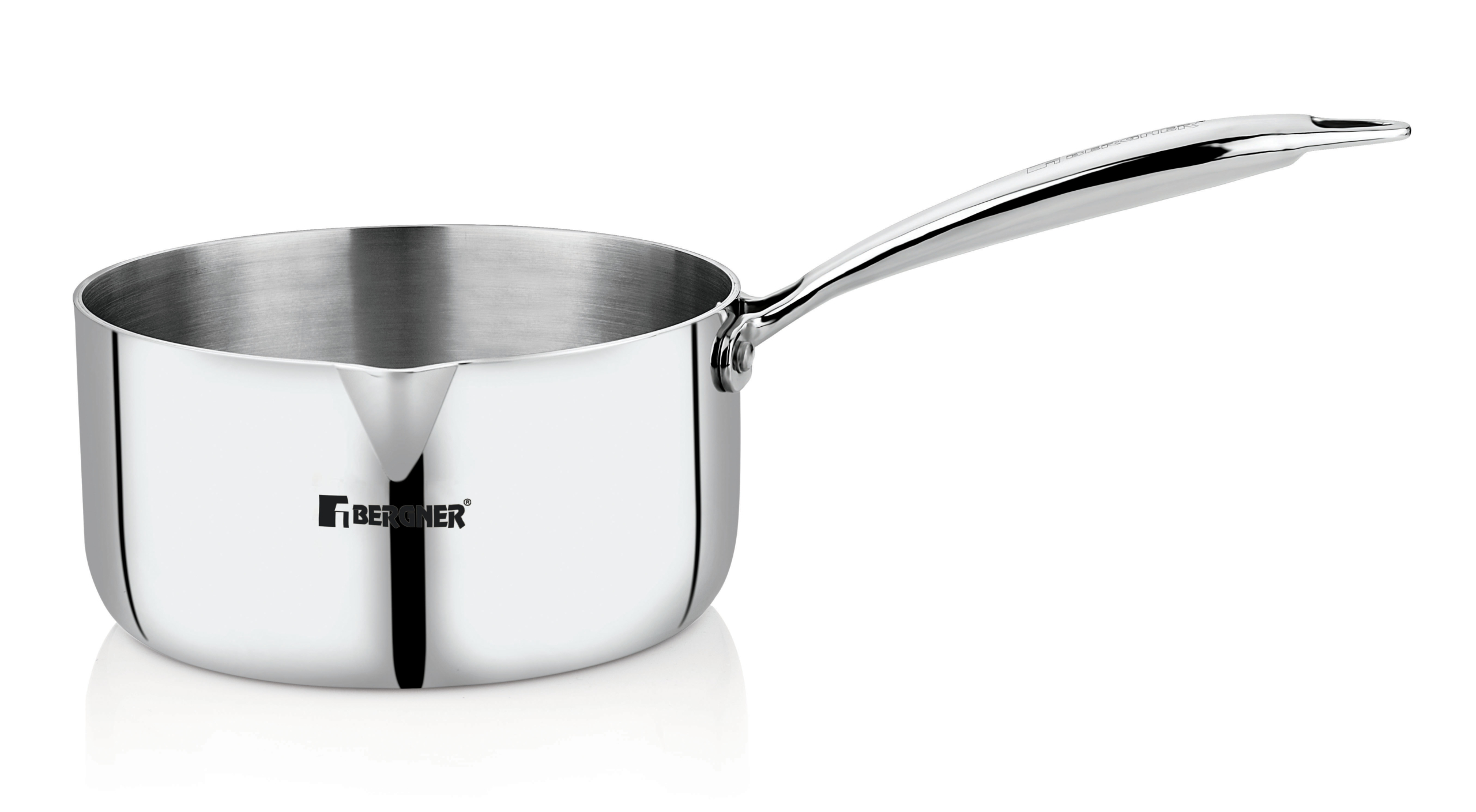 Bergner Argent Silver Triply Stainless Steel Saucepan with 16 cm size and 1.7 Ltr capacity