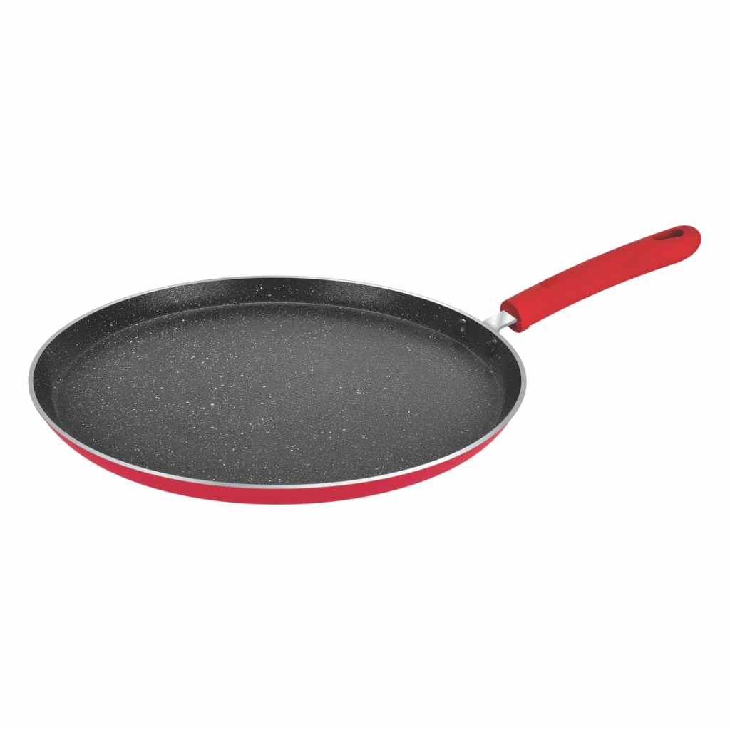 Bergner Non-Stick 4pcs Cookware Set - Kadhai, Tawa 28 cm, Frypan 24 cm, Red