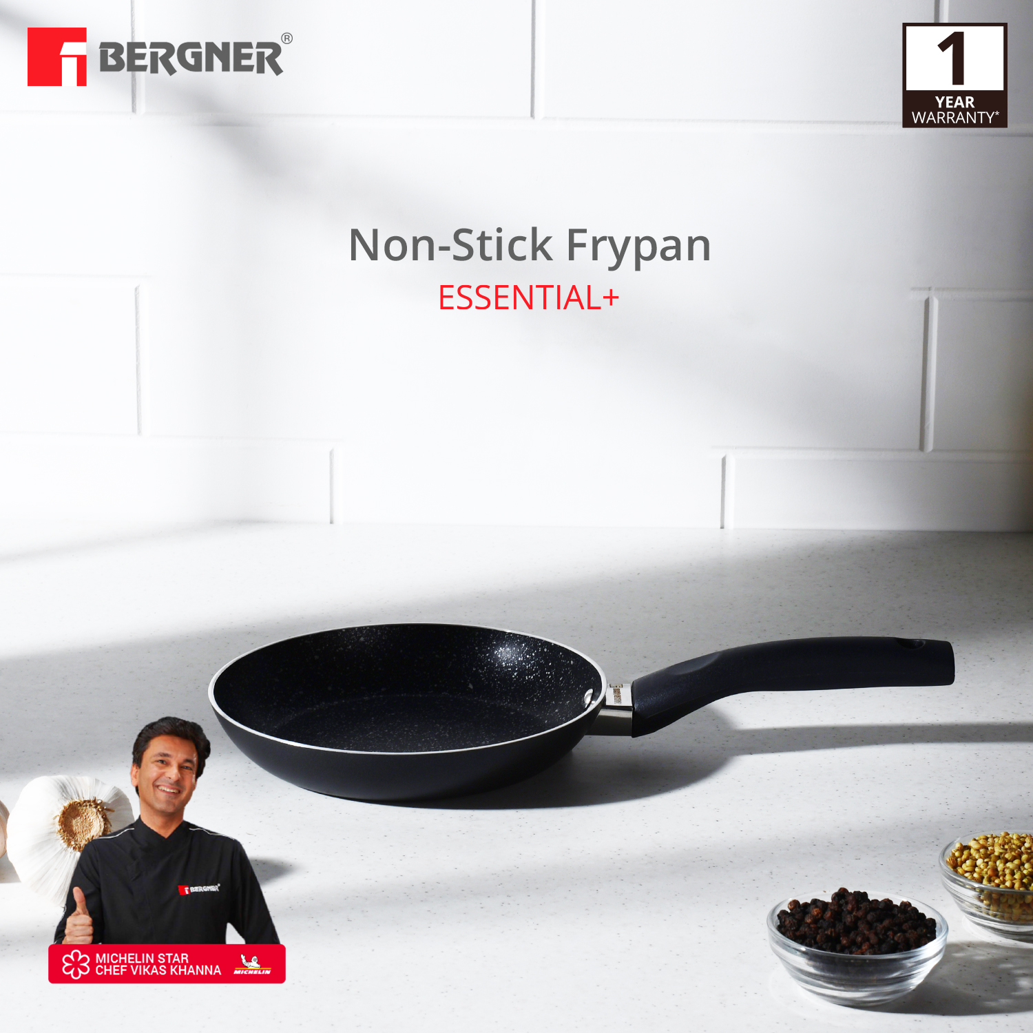 Bergner Essential Plus Non-stick Frypan, (Black)