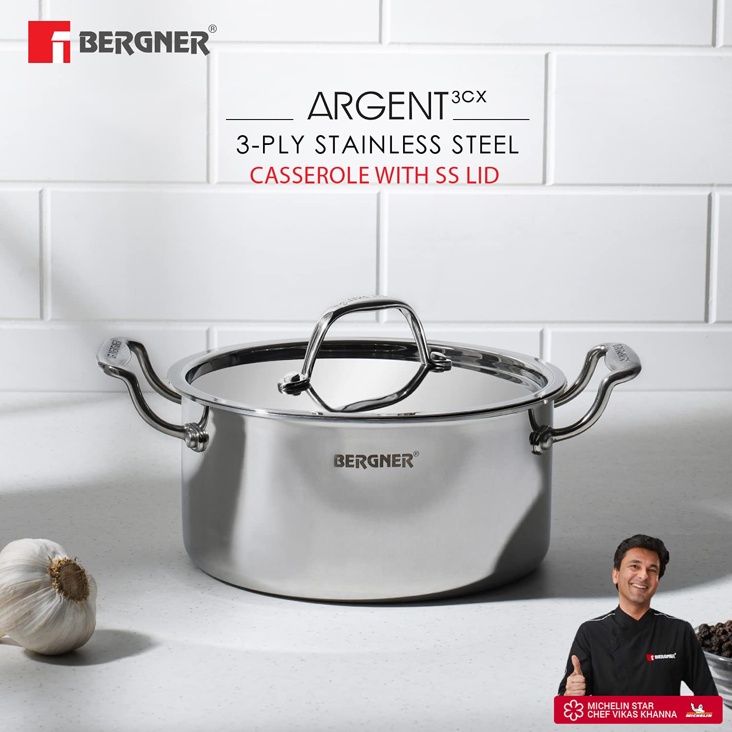 Bergner Triply Stainless Steel Cookware Combo - Casserole, Casserole & Sauce Pan