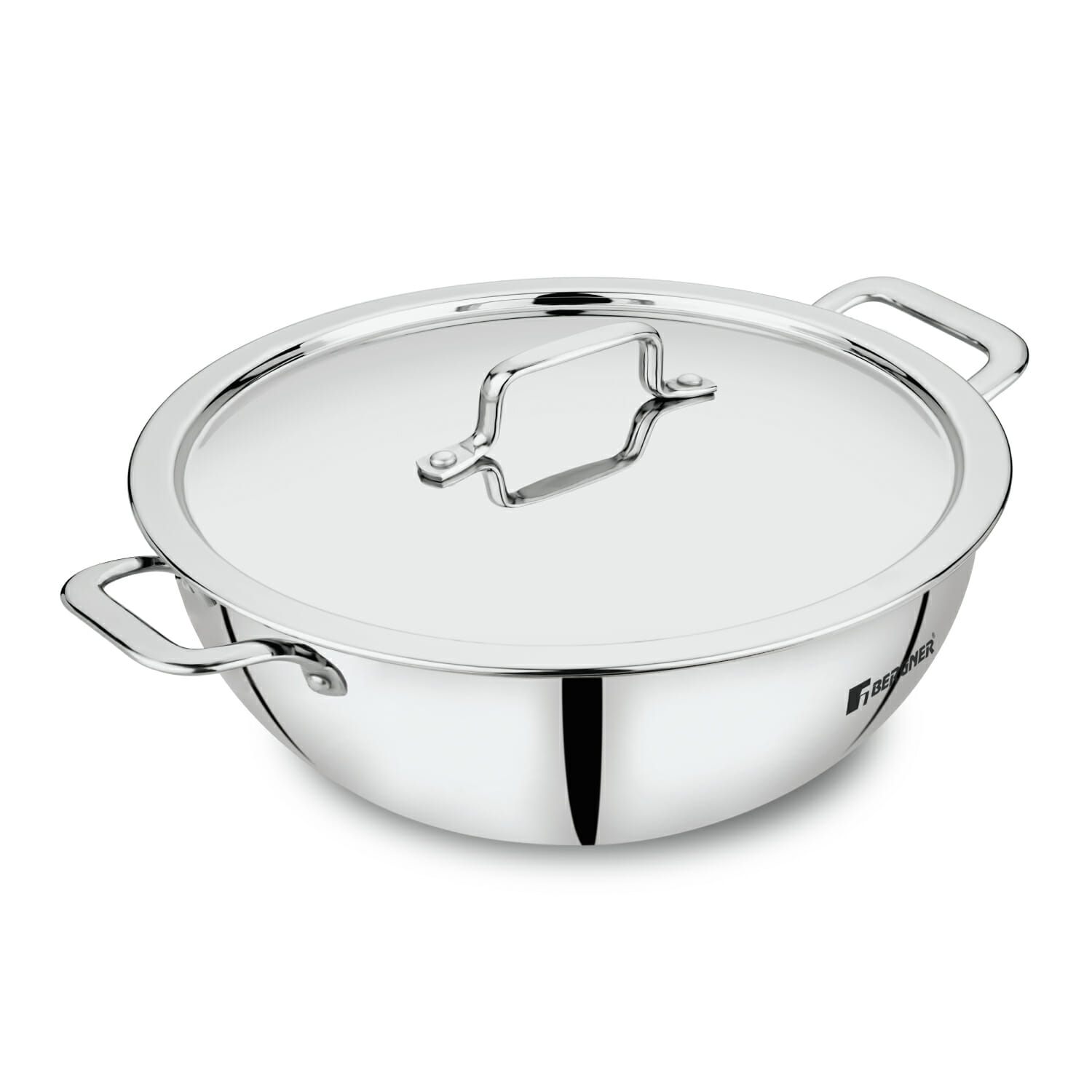 BERGNER Argent Triply Stainless Steel Kadhai with Stainless Steel Lid 22 cm 