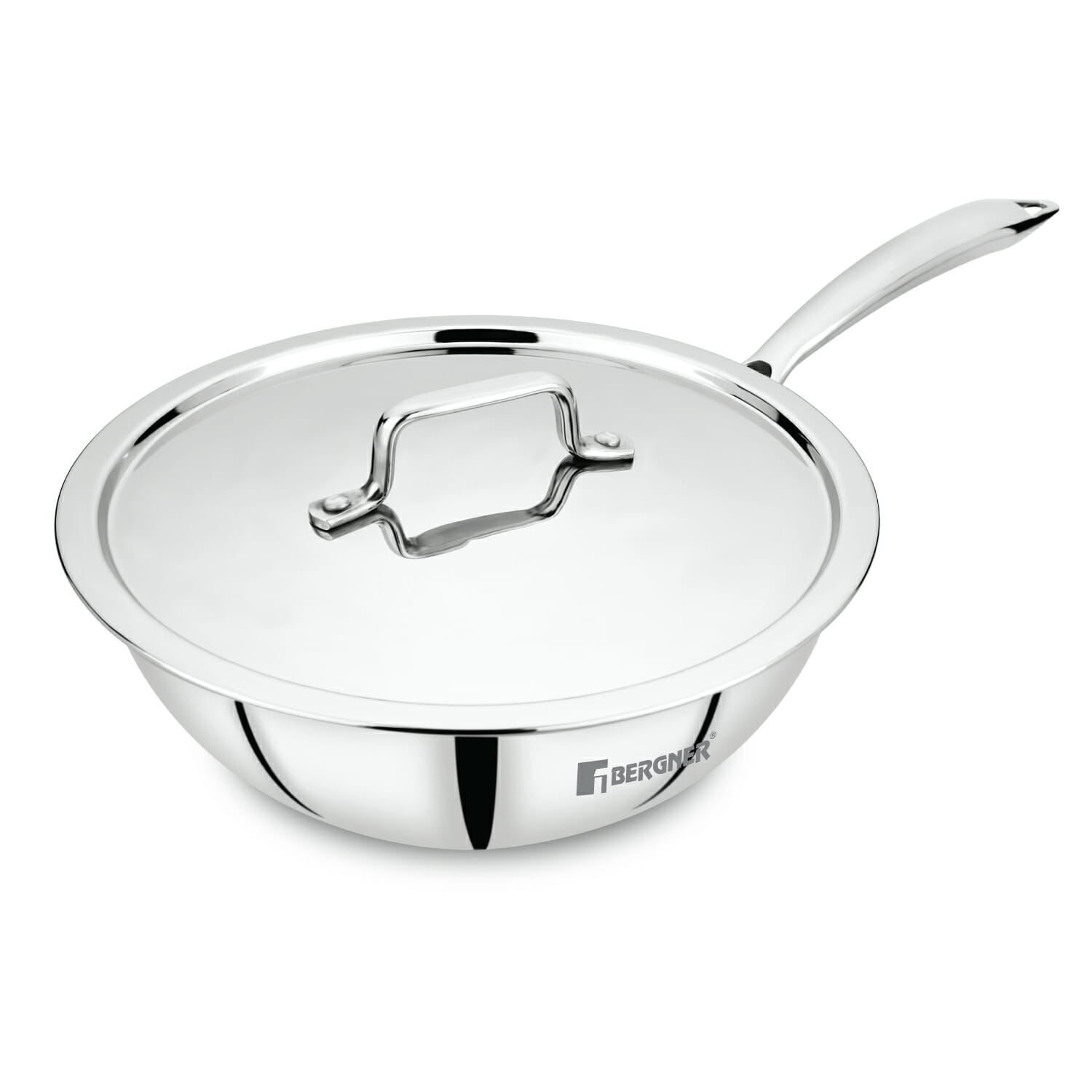 Bergner Tripro Triply Stainless Steel Induction Base Wok with 24 cm size and 2.5 Litre capacity