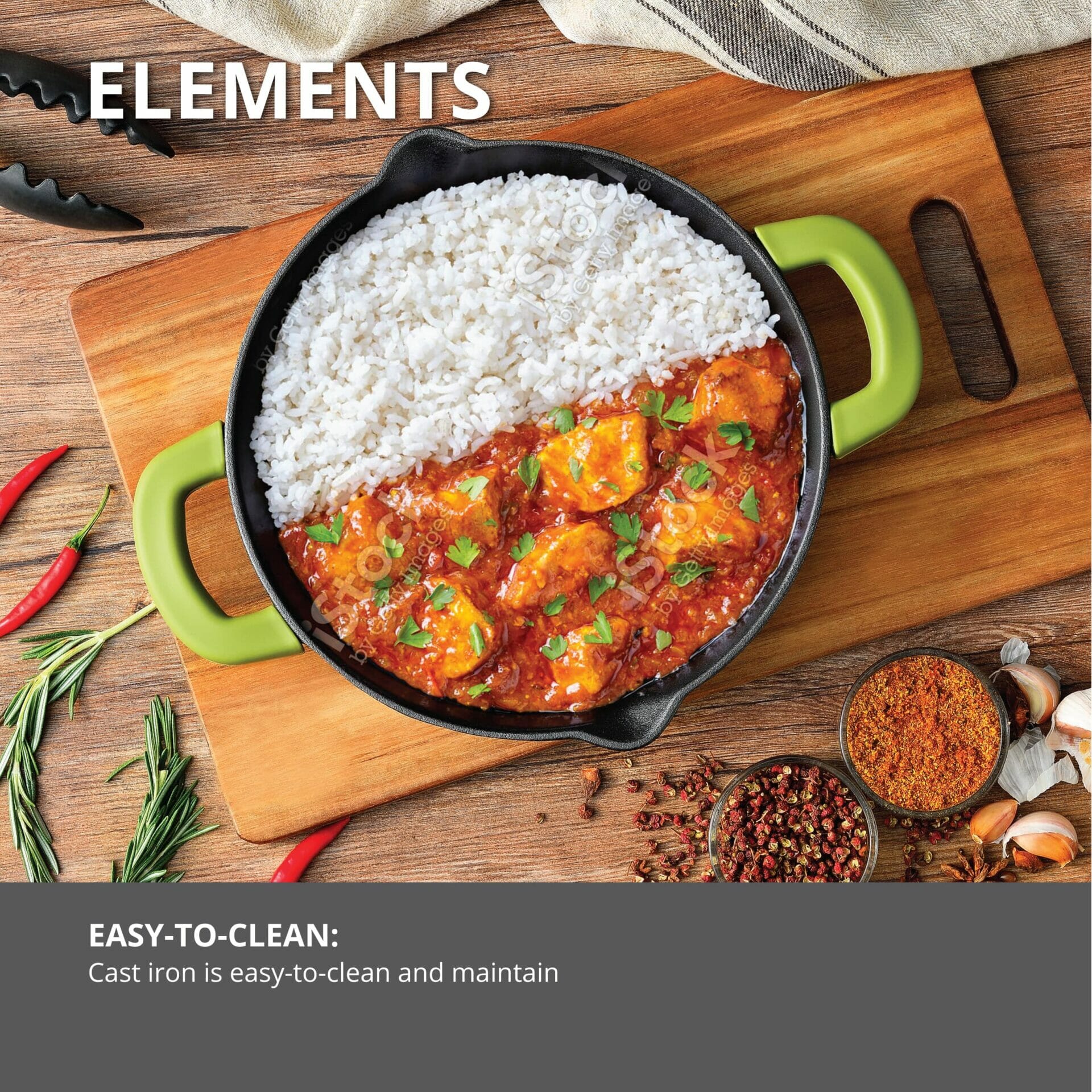 Bergner Elements Pre-Seasoned Olive Gree, 24cm Cast Iron Baking Pan